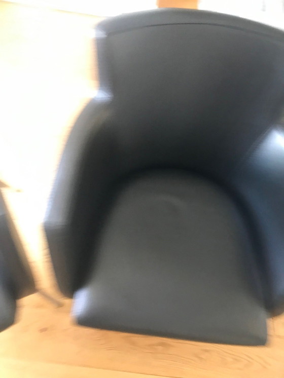 Image 1 of 2 x dining chair with armrest, black leather, chrome base, in excellent condition, bought at Goossens, invoice lost, name