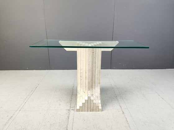 Image 1 of Vintage travertijnen consoletafel op de wijze van Carlo Scarpa, 1970S