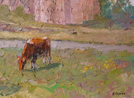 Origineel olieverfschilderij Natuurlandschap Koeienweide Zomerdag – Schilderijen & Tekeningen, Canvas (photo 6 of 8)