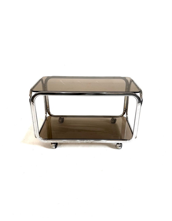 Vintage chrome & smoked glass bar cart ‘80 (photo 3 of 9)
