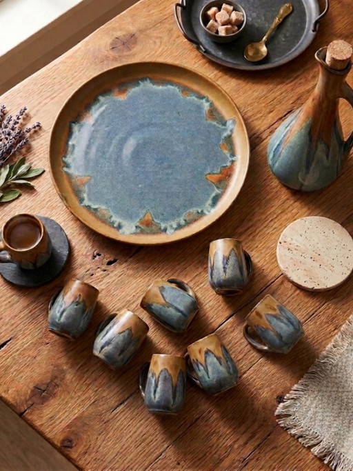 Denbac likeurset van geglazuurd aardewerk, gesigneerd – Frankrijk, jaren 1950-1960