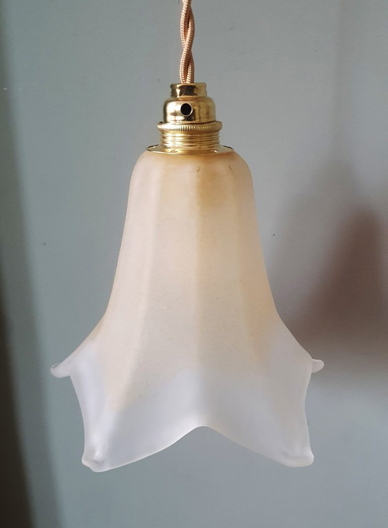 Image 1 of Set di 2 lampade a sospensione vintage in vetro di Murano a forma di calice