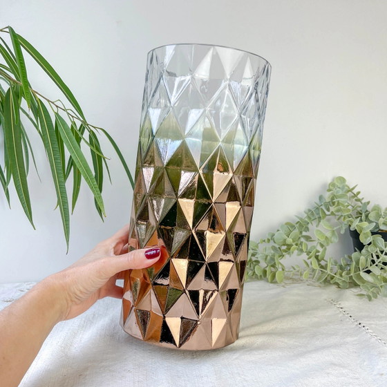 Vintage Glass Vase with Rose Gold Gradient Geometric Pattern (photo 7 of 12)