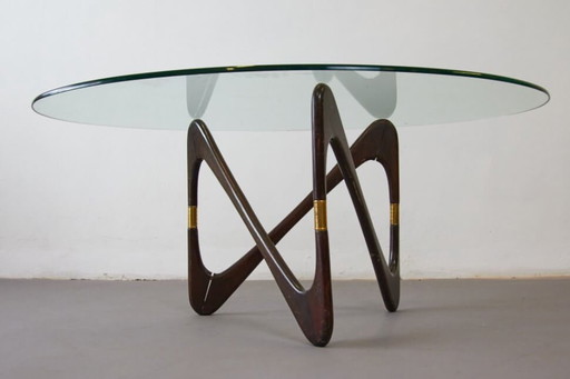 Table basse en noyer, verre et laiton par Cesare Lacca, années 50