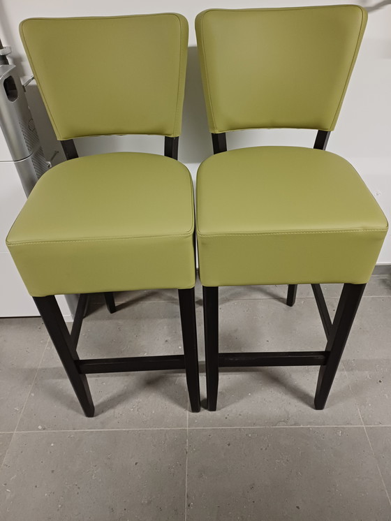 Image 1 of BAR STOOLS GREEN WITH BLACK LEGS