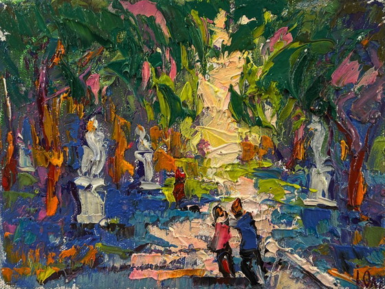 Original-Ölgemälde: Sommerliche Straßenlandschaft, Spaziergang im Park – Gemälde & Zeichnungen, Canvas (photo 3 of 8)