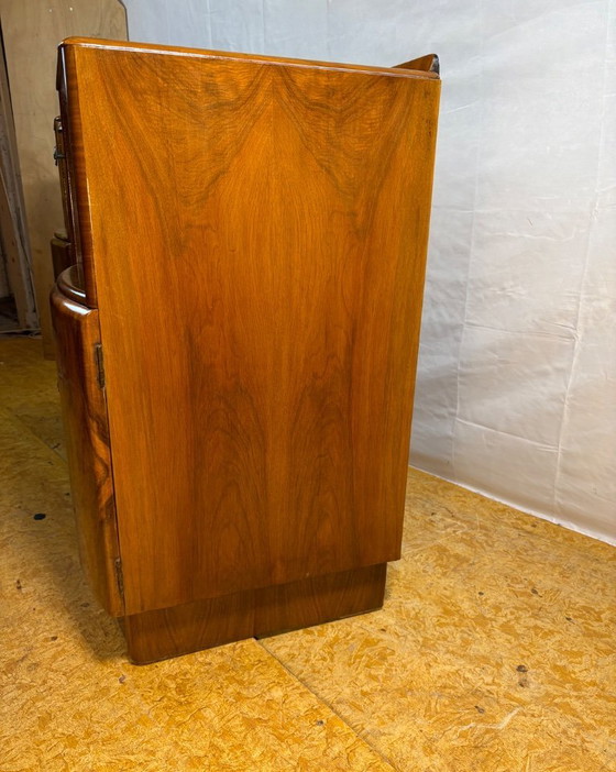Image 1 of Art Deco Vintage Burr Walnut Cocktail Cabinet / Sideboard by Beautility Circa 1930–1940  A truly stunning Art Deco cocktail cabi