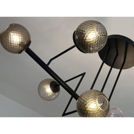 Image 1 of Sphères contemporaines en verre fumé « Ballotton » attribuées au lustre Sputnik de Murano par Simoeng