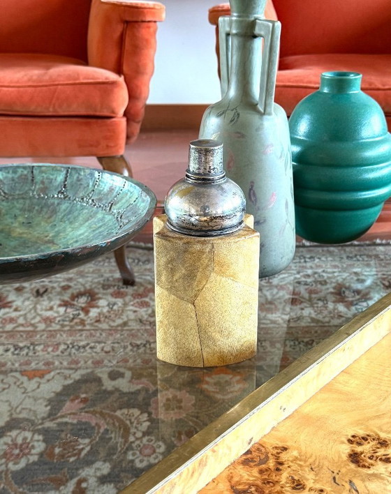 Image 1 of Mid-century cream parchment cocktail shaker, Aldo Tura Italy 1950s