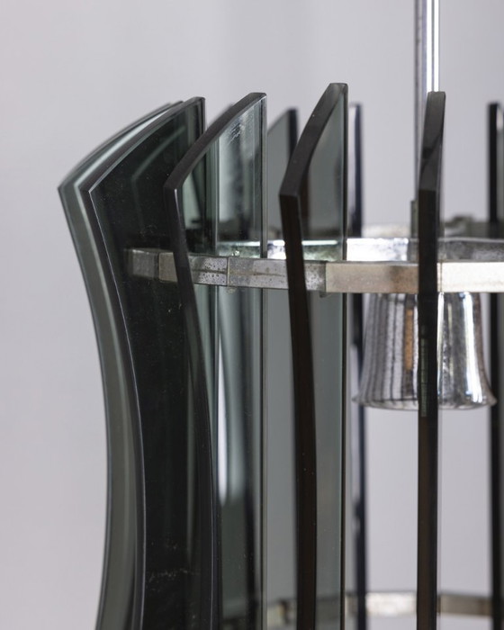 Image 1 of Vintage 1960s metal and smoked glass chandelier, designed by Veca