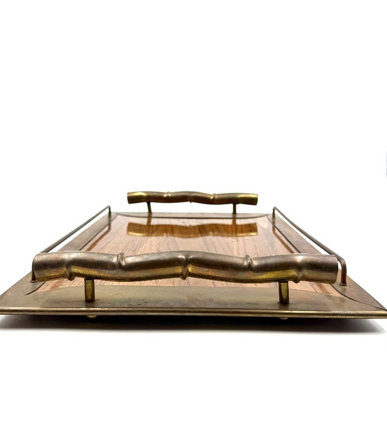 Hollywood regency bamboo shaped brass tray, Italy 1970s, Table accessories, Brown, Vintage (photo 3 of 11)