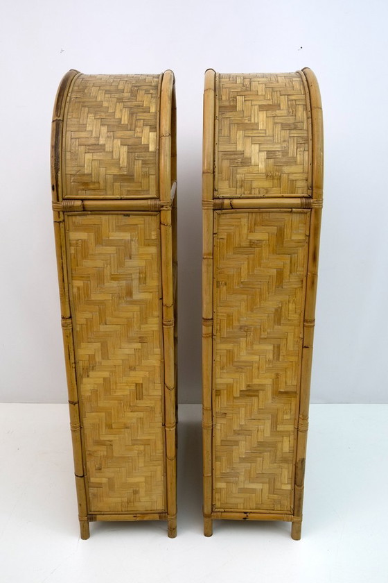 Image 1 of Coppia di piccole librerie italiane in bambù, anni '70