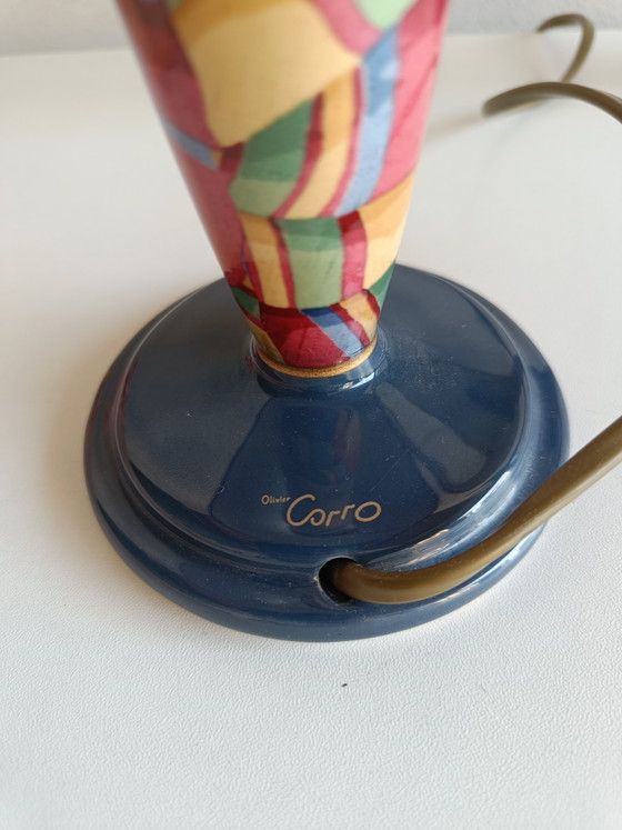 Een paar Oliver Corro postmoderne keramische tafellampen met originele lampenkappen – jaren 80 – Ceramic (photo 4 of 11)