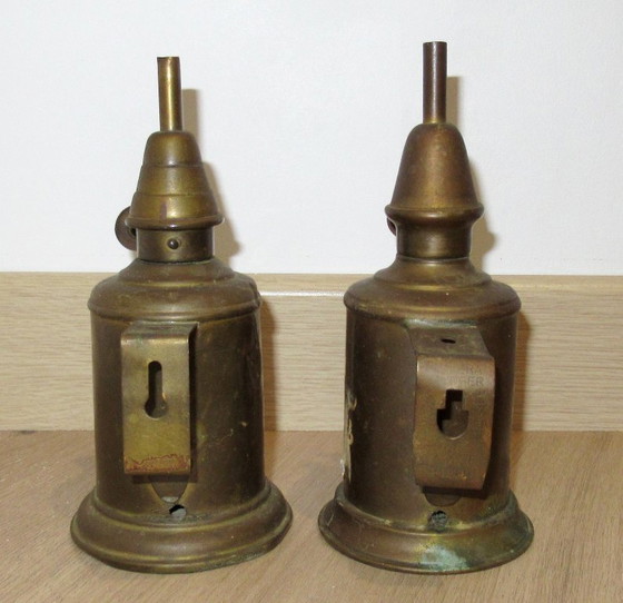 Set van 2 antieke Pigeon & Olympe messing lampen, Tafellampen, Gold (foto 3 van 6)