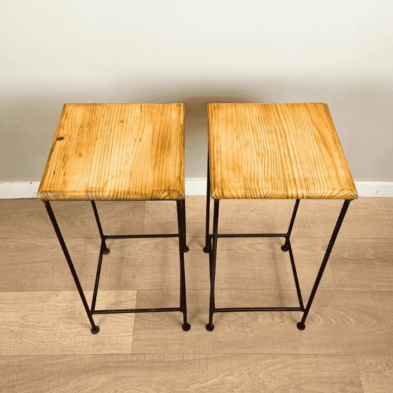 Image 1 of Industrial Steel and Wood Side Table