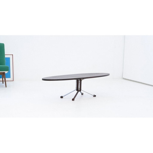 Table basse ovale en fer et bois de rose, Italie 1960