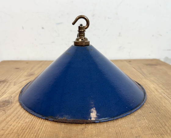 Image 1 of Lampada a sospensione industriale in smalto blu britannico, anni '50