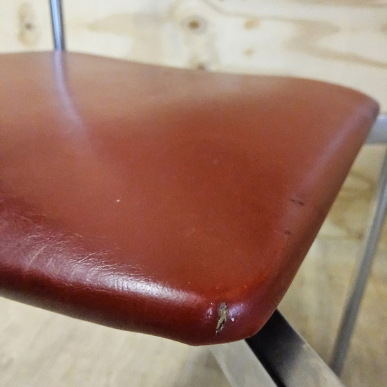 Image 1 of Set of 2 Vintage red leatherette and chrome design chairs with armrests (1950s / 1950s)