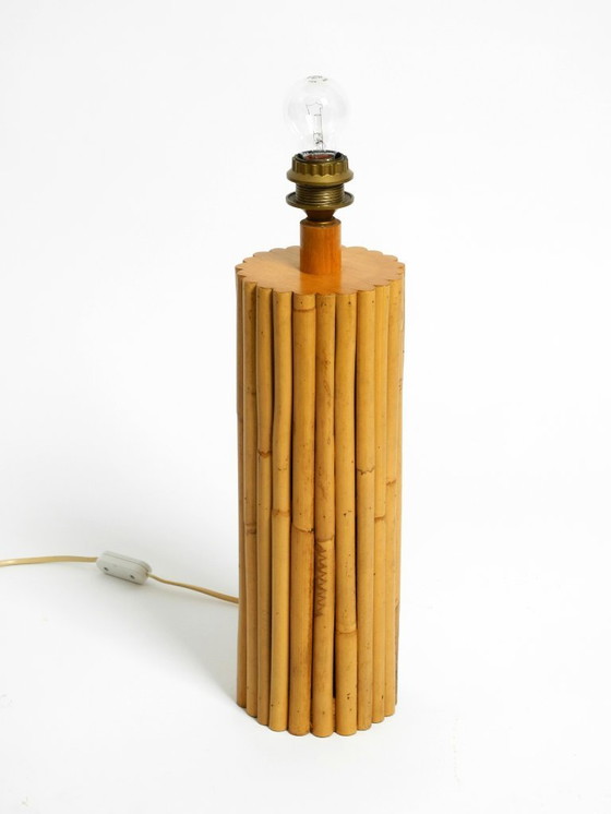 Image 1 of Large beautiful 1970s Italian bamboo table lamp with large oiled paper shade