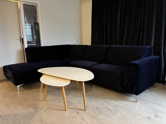 Image 1 of Navy velvet corner sofa