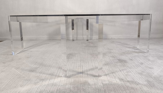 Image 1 of Wunderschöner großer quadratischer ATHENA-Couchtisch aus Acrylglas und Glas, entworfen von David Lange