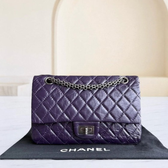 Image 1 of Chanel 2.55 Reissue 225 - Quilted Aged Calfskin Dark Violet Purple Aged Silver Hardware Series 17