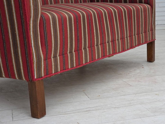 Image 1 of Dänisches 2-Sitzer-Sofa aus den 1960er Jahren, gestreift, rot/mehrfarbig, Möbelwolle