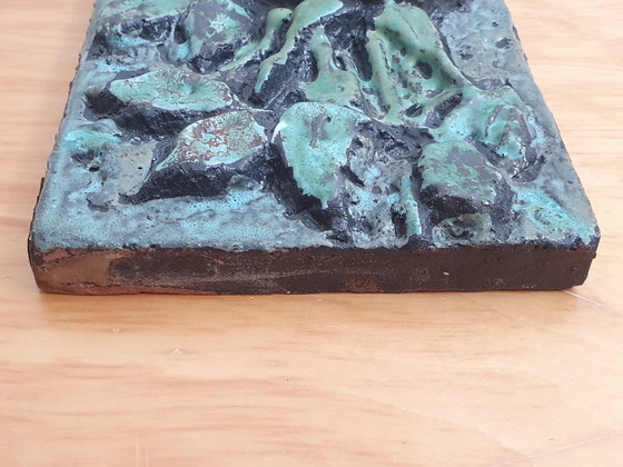 Image 1 of Vintage 3D-wandpaneel met keramisch bloemenpatroon, retro decoratie uit de jaren 70.