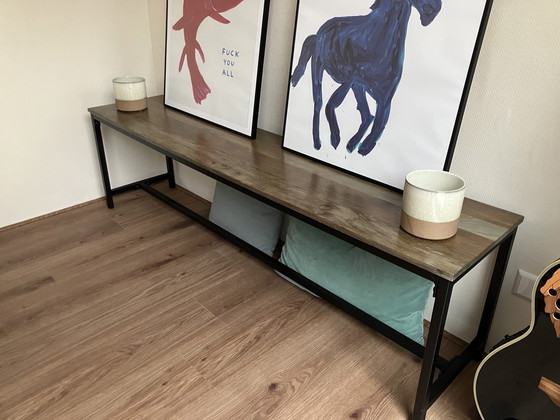 Image 1 of Large industrial dining table and benches 