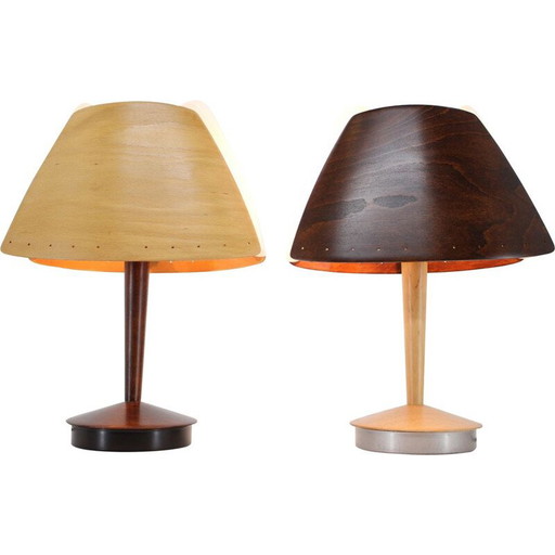 Par de lámparas de mesa vintage de madera de Lucid, Francia, 1970