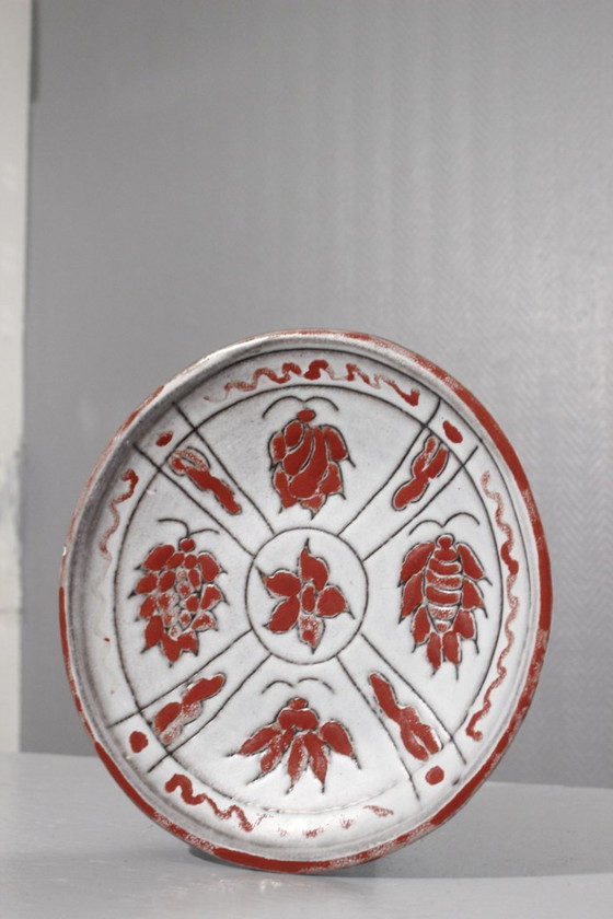 Image 1 of Alain Maunier en Vallauris - Gran plato decorativo de pared con decoración de óxido, años 60