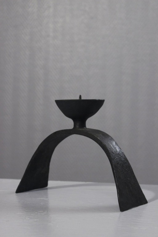 Wrought iron candle holder, brutalist design, 1950s Marolles style