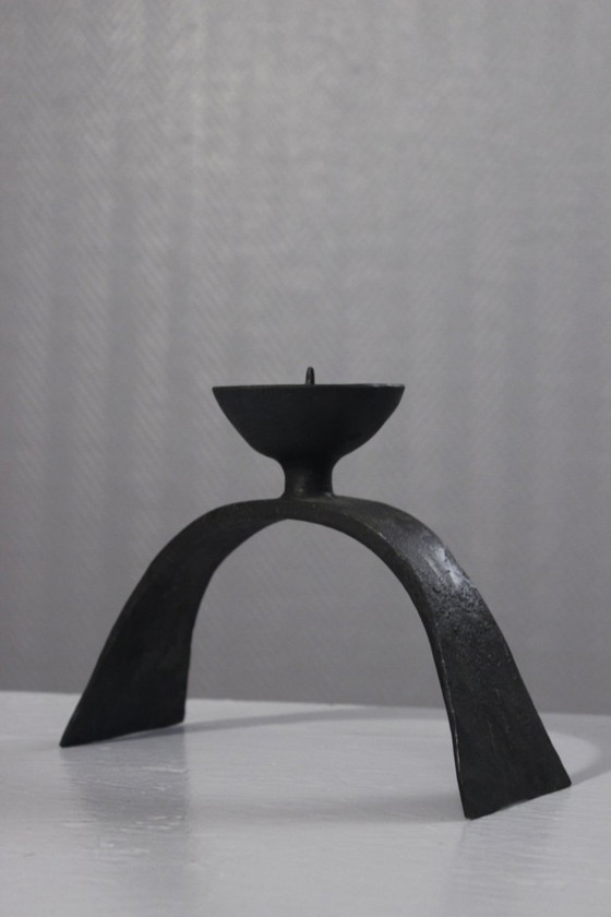 Image 1 of Wrought iron candle holder, brutalist design, 1950s Marolles style