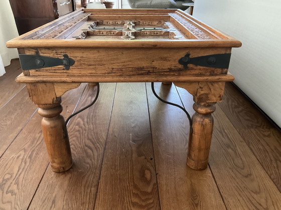 Beautiful Authentic Indian Coffee Table/Gate Table, Boho & Ibiza Style, Wood, Brass, Brown (photo 10 of 13)