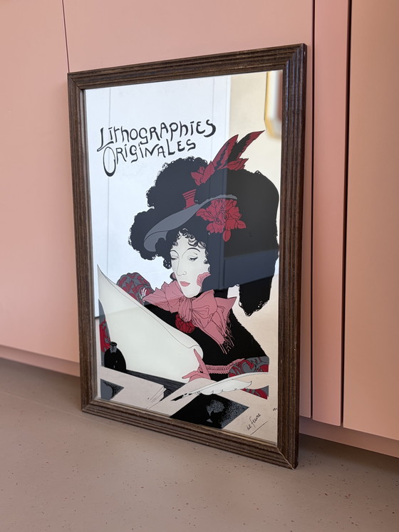 Prachtige vintage Art Nouveau reclamespiegel – Georges de Feure (70s/80s) – Wood, Glass (photo 7 of 8)
