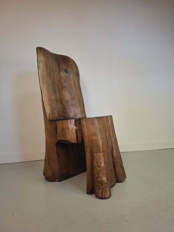 Image 1 of Vintage brutalistische wabi-sabi stoel eikenhouten stoel handgemaakt