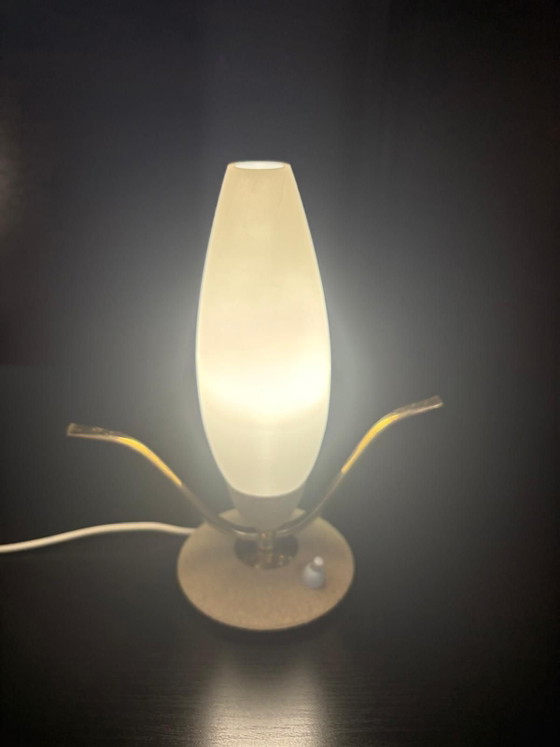 Mid-Century Italian Sputnik gold and Satinated Glass Table Lamp, 1950s, Brass, Metal, White (photo 6 of 6)