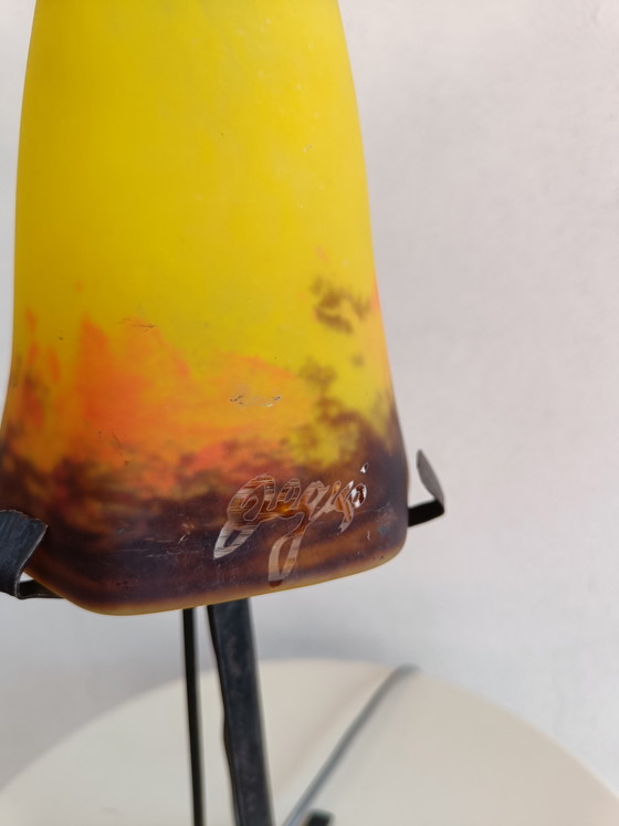 Image 1 of Lampada da tavolo Art Déco con paralume in vetro Degué firmato, Francia, anni '30.