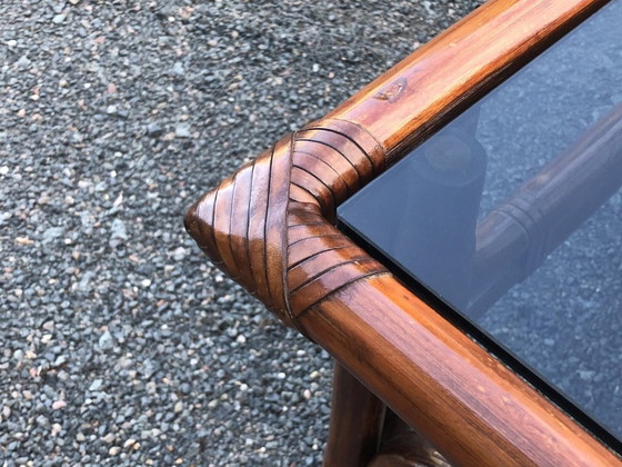 Image 1 of Gran mesa de centro de ratán y cristal ahumado, 1970