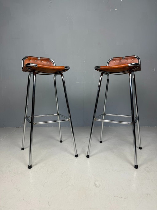 2x Leather Bar Stool for Les Arc Ski Resort, Selected by Charlotte Perriand