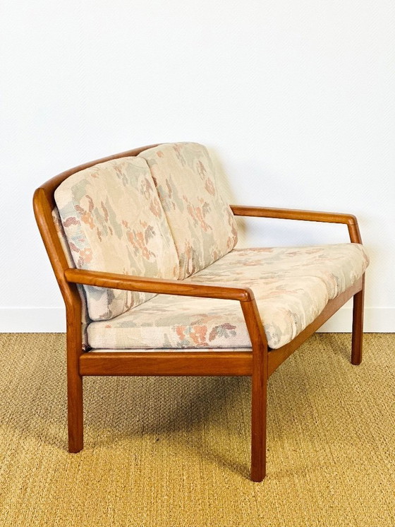 Image 1 of Banquette danoise en teck et tissu floral par Dyrlund, Danemark, 1960s