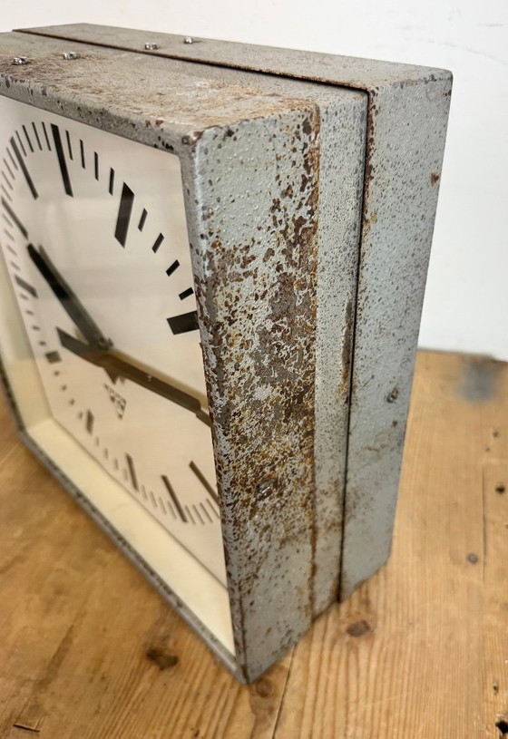 Image 1 of Industrial Square Double Sided Factory Wall Clock from Pragotron, 1970s