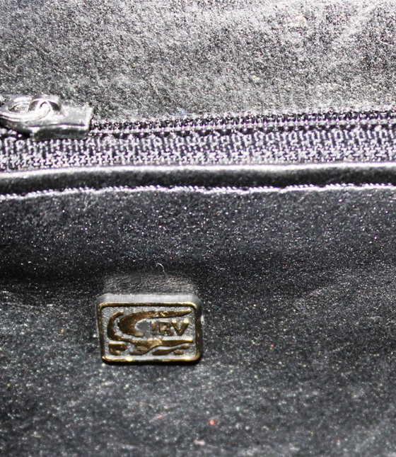 Image 1 of Vintage crocodile leather handbag, green crocodile leather with brass frame and clasp