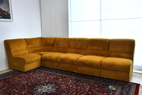 Image 1 of Yellow Corduroy Angle Modular Sofa, 1970s, Set of 6