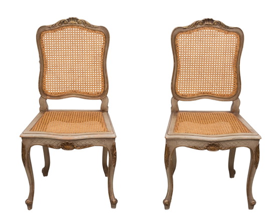 Pair of Gold and Green Painted Louis XV Style Cane Side Chairs – Dining chairs (photo 14 of 40)