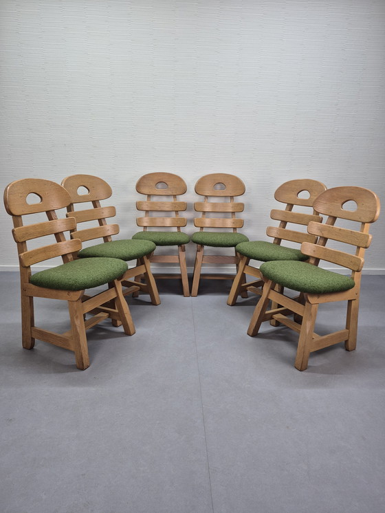 Image 1 of Set brutalista (6) sedie. Sedia da pranzo spagnola a 'spina di pesce'.