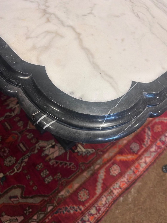 Image 1 of Black and white Hollywood marble table, Regency seventies