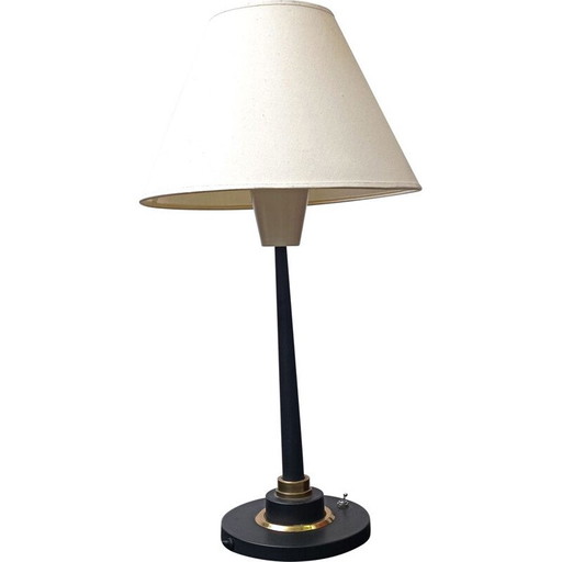 Lámpara de mesa vintage de metal teñido en negro y dorado
