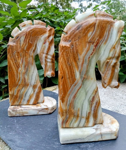 Paar onyx paard boekensteunen jaren 60 Italië vintage