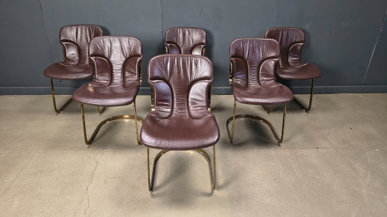 Image 1 of Chaises de salle à manger vintage de Willy Rizzo pour Cidue, ensemble de 6, années 1970